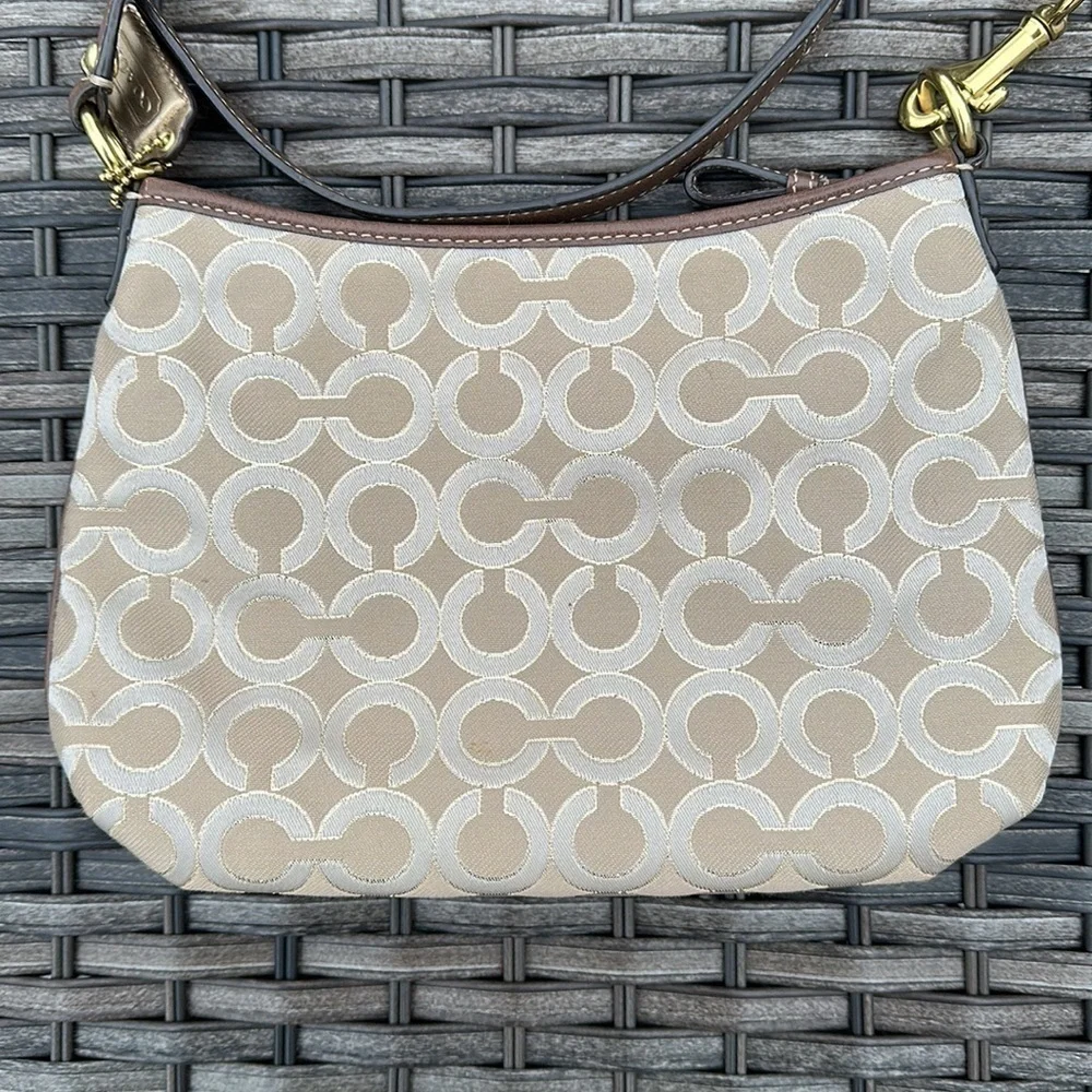COACH Ashley Khaki & Gold Lurex Optic Art Swingpack Crossbody - Picture 10 of 16